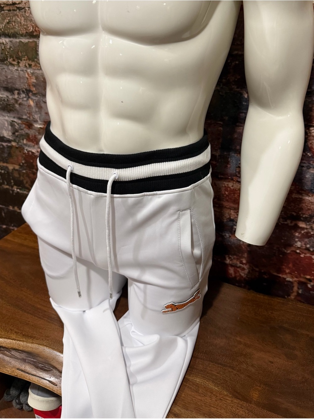Le Tigre White Joggers with Black Striped Waistband and Orange Tiger Patch